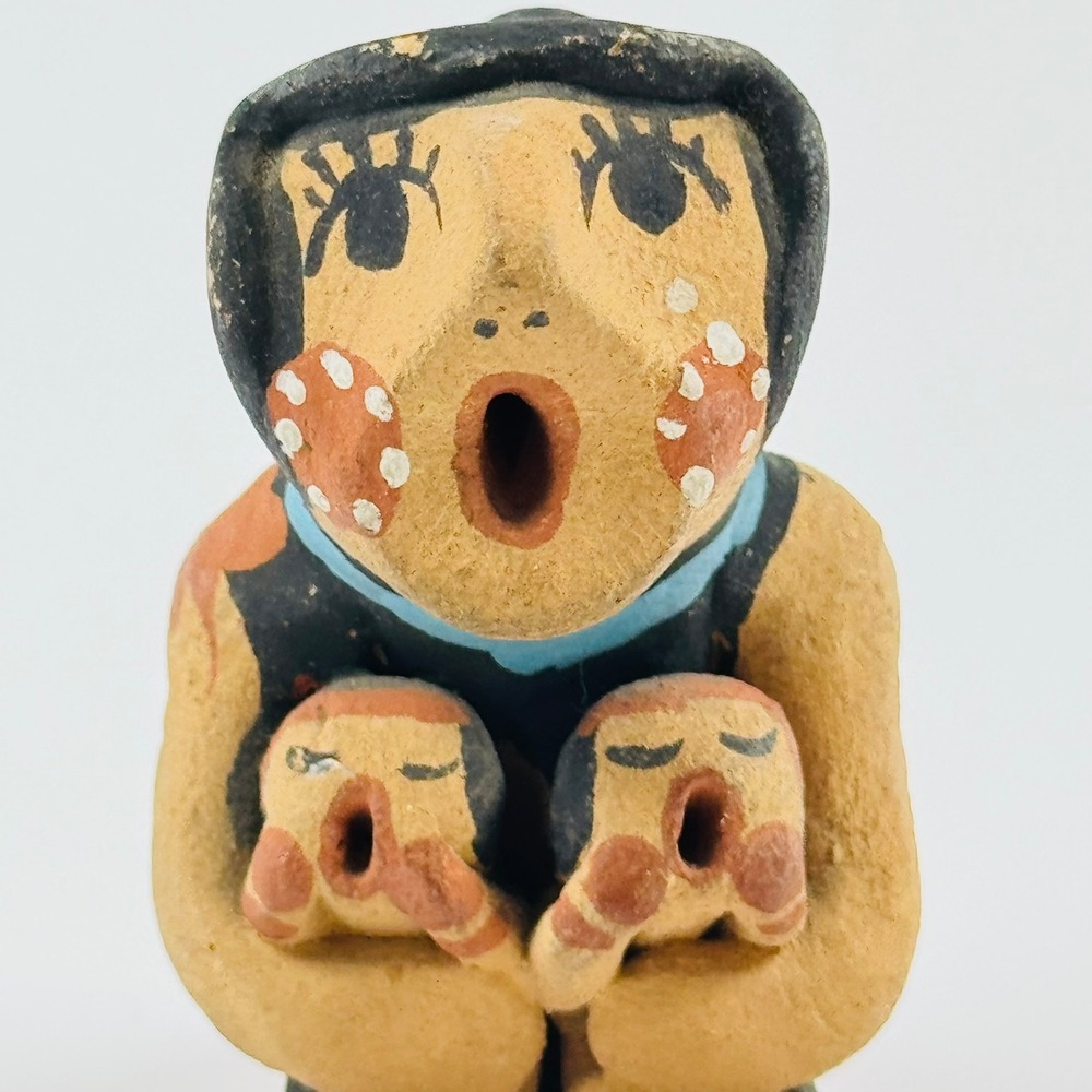 Vintage Southwestern Mini Storyteller Pottery Figurine Mother with Two Children